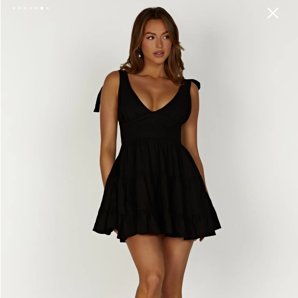 Meshki Aurelia Linen Mini Dress - Black